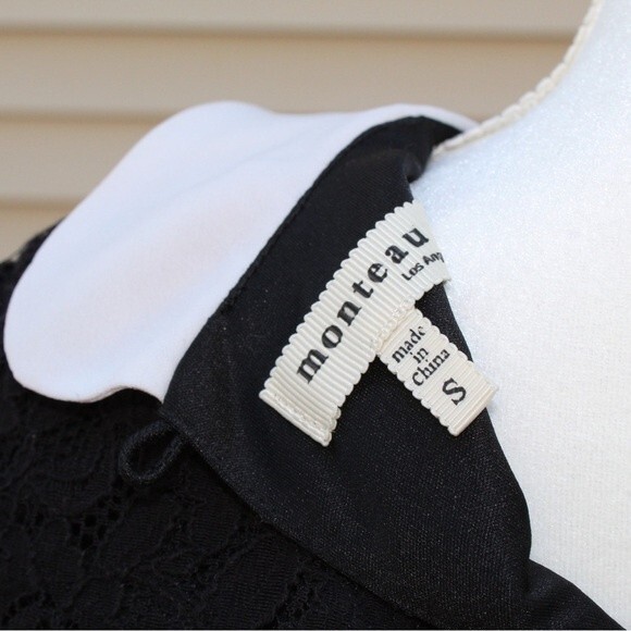 Monteau Los Angeles Flower Black Lace Dress with Peter Pan Collar - Picture 5 of 6